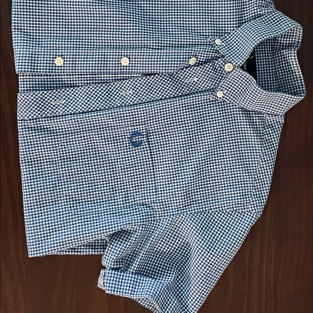 Fred Perry blue and white checkered button down unisex